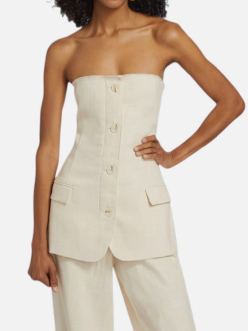 Ronny Kobo Women's Beige Spencer Cotton-Linen Strapless Blazer Size S